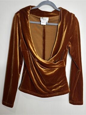 Madison Gray Bronze Velvet Surplice Wrap Front Long Sleeve Blouse Top Size 8